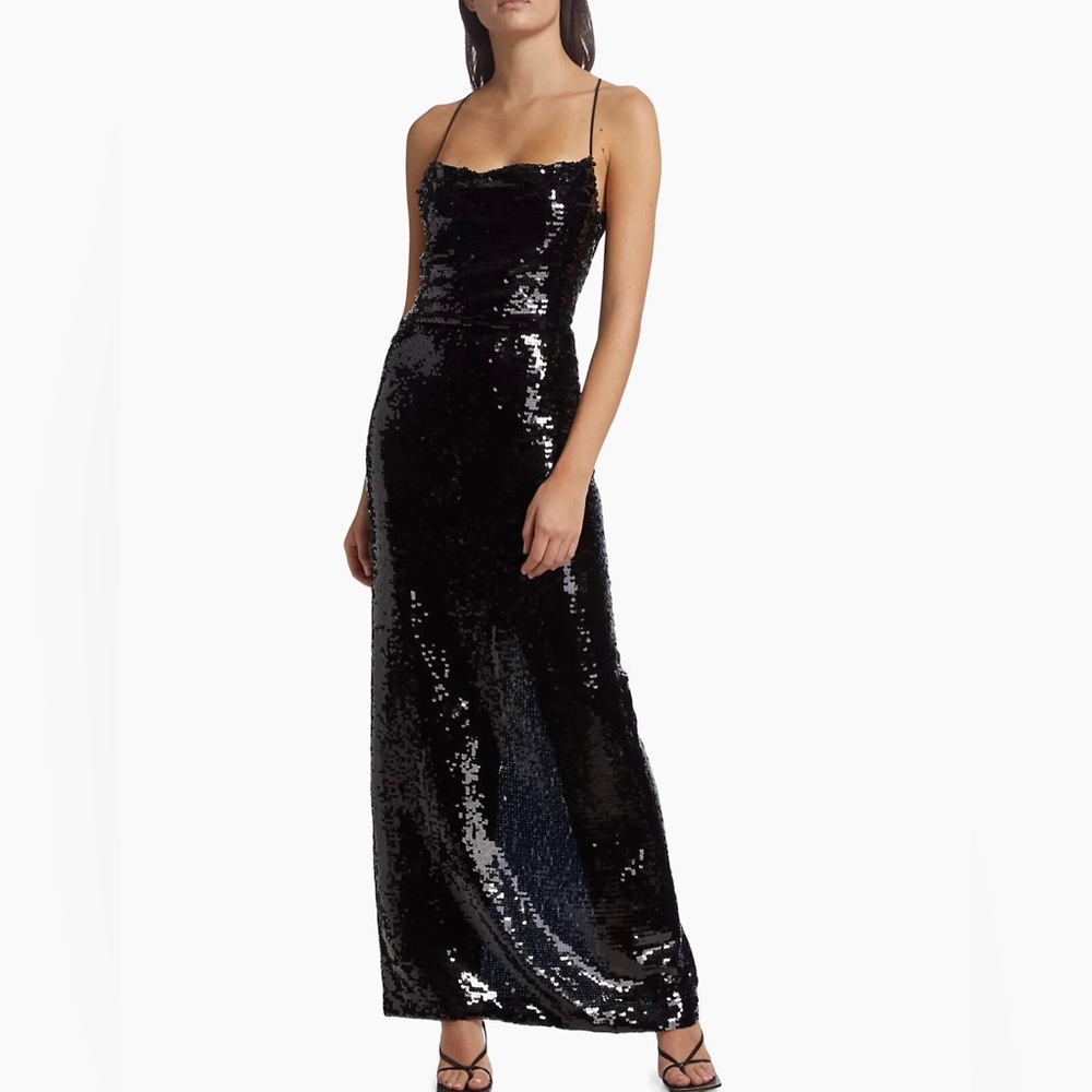 NWT Sabina Musayev Mili Sequined Maxi Dress (Black)